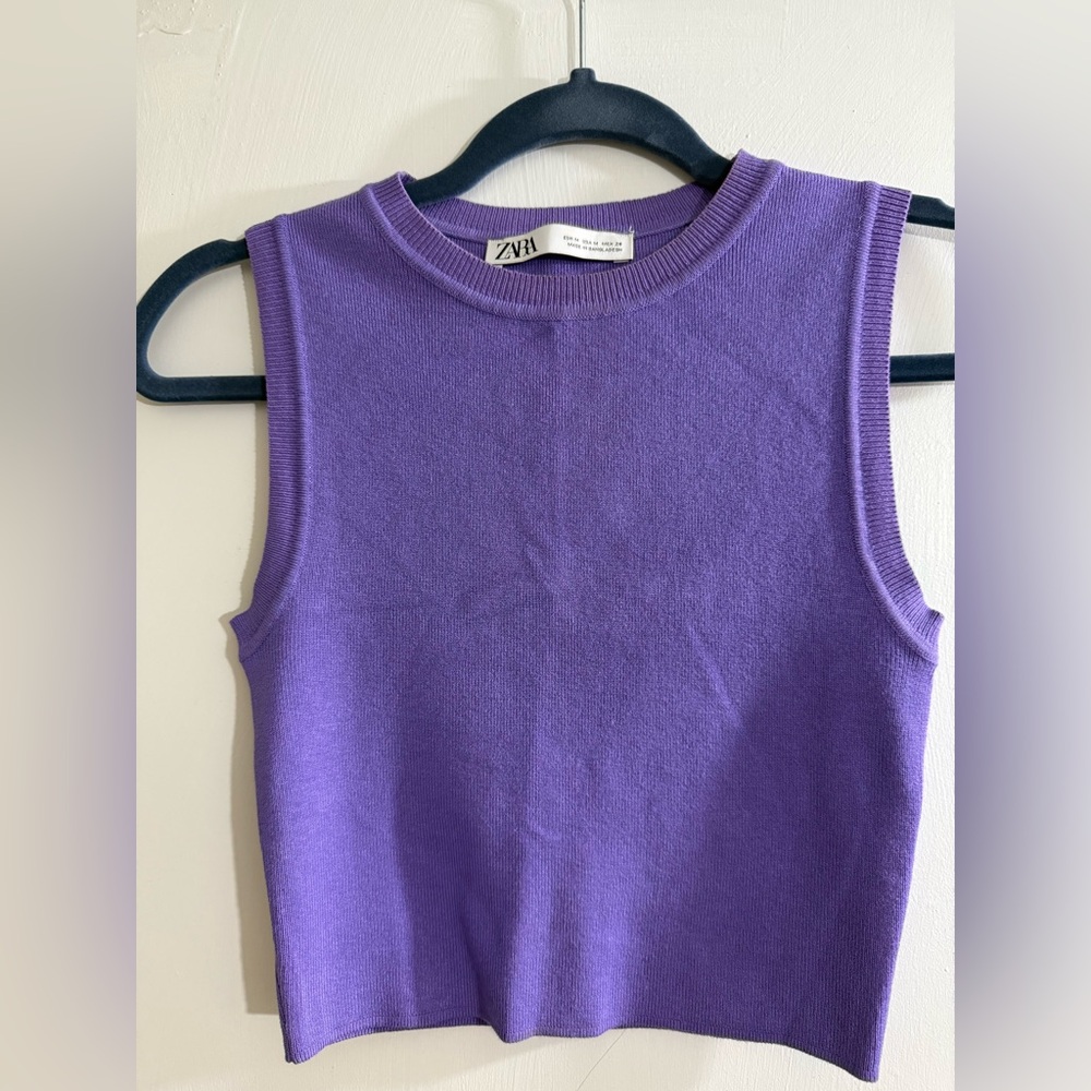 Zara Purple Sleeveless Crop Tank Top